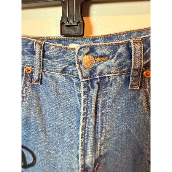 SONG Graffiti Jogger Jeans Women's Size 3/26 Blue Denim Elastic Waist‎ Art - Picture 3 of 10